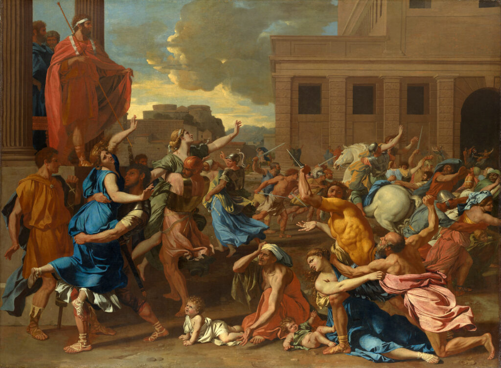 A painting of the abduction of the Sabine women.