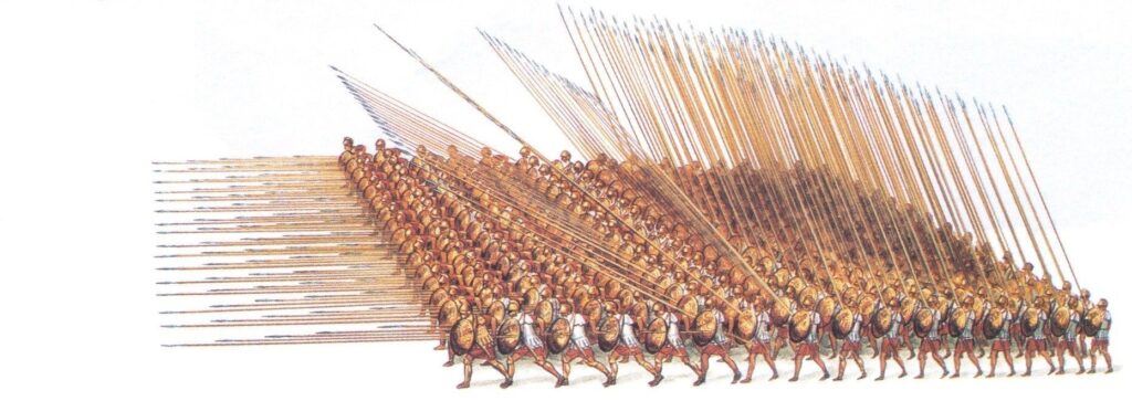 An illustration of a Macedonian phalanx formation.