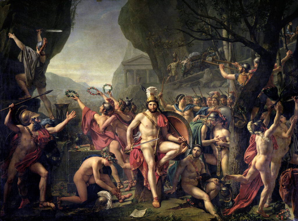 A nineteenth-century illustration of King Leonidas I of Sparta at the battlefield of Thermopylae.