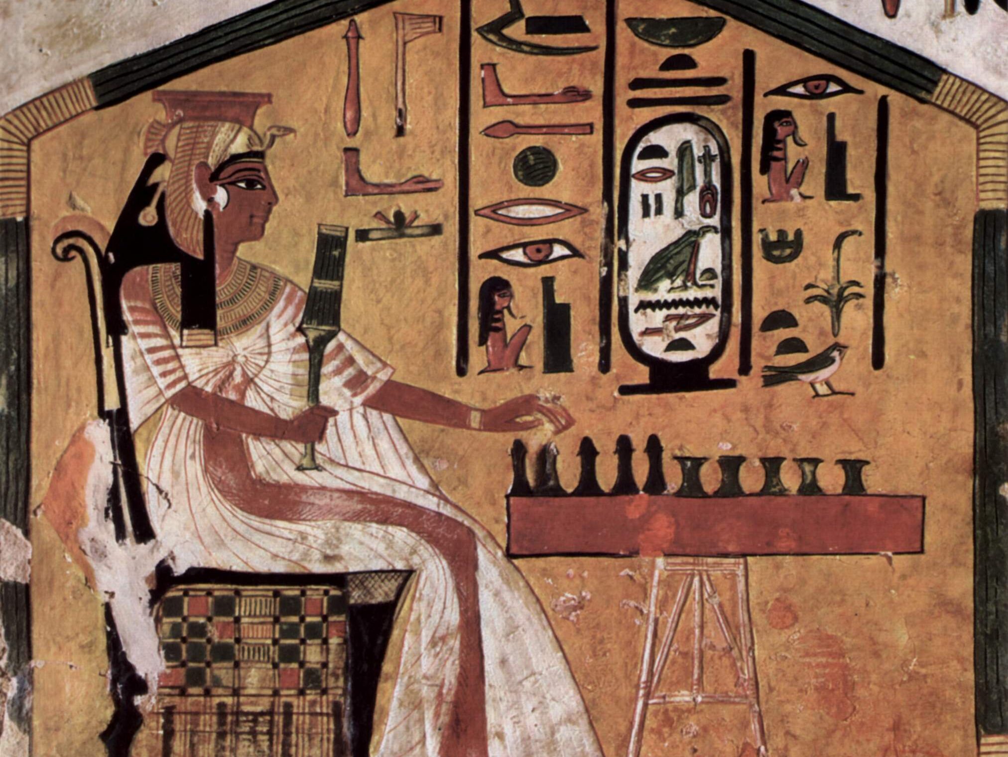 A painting of Senet in the tomb of the Egyptian queen Nefertari.